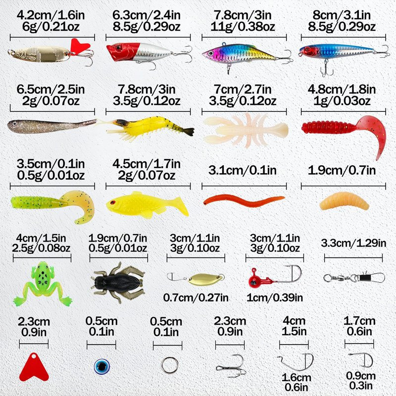 Balifly Bass Fishing Lures Kit Freshwater Fishing Tackle Set Include Topwater Lures Spoon Lures Soft Plastic Baits Hooks Snap Swivels for Freshwater Saltwater Fishing Started Kit FS/TZ-02(77pcs)