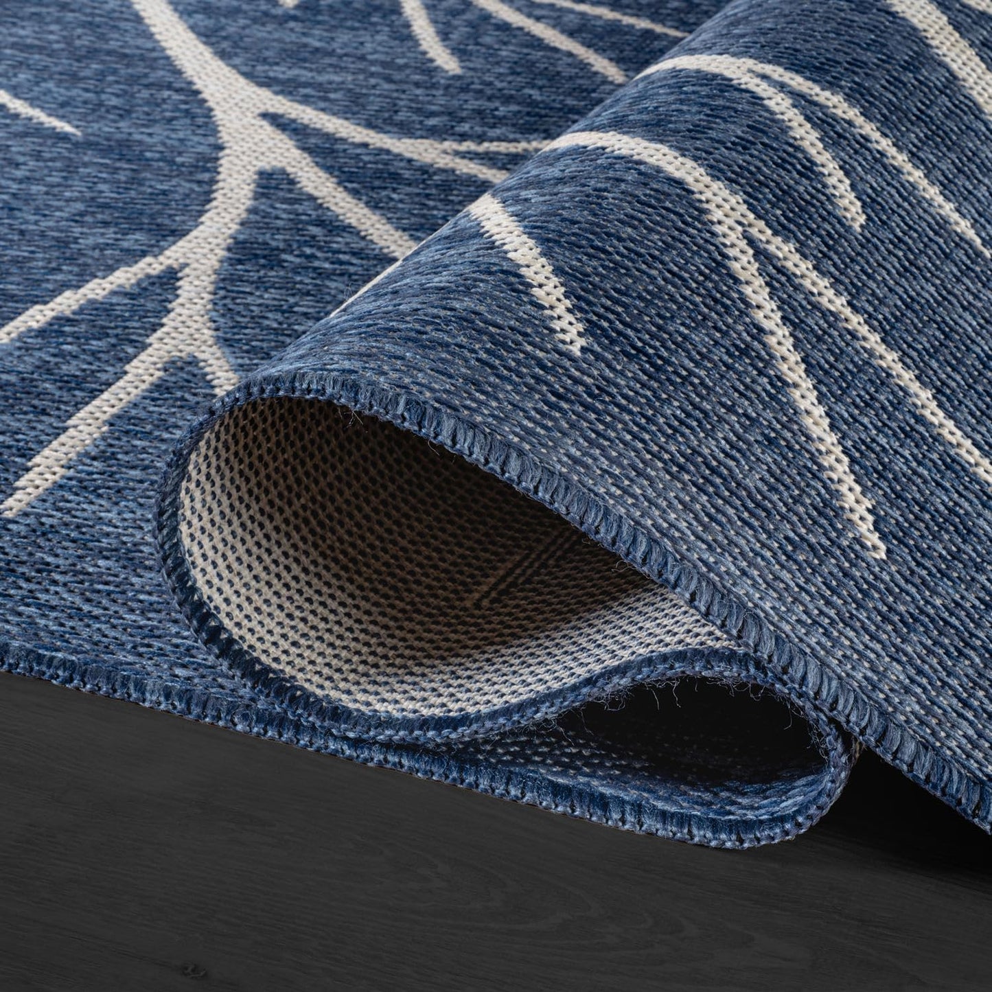Washable Indoor Outdoor Rug 5x7 Modern Area Rugs Branch Pattern Non Shedding Waterproof Easy Clean Patio Deck Porch Living Room Bedroom Garden RV (5 X 7 Blue)