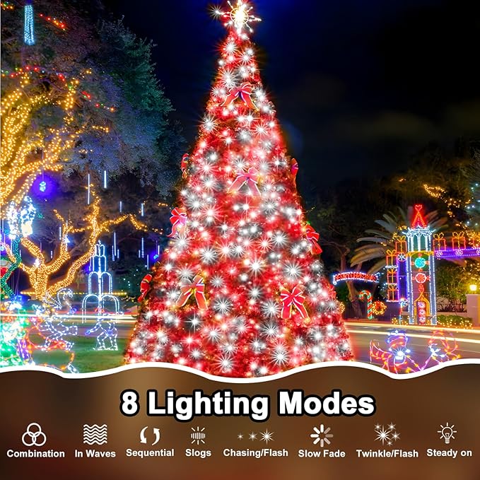 393 FT 1000 LED String Lights Outdoor Indoor, Christams String Lights Waterproof 8 Modes & Timer, Fairy Lights Plug in for Bedroom, Weeding, Patio, Party, Holiday,Christmas Decor (Red+White)