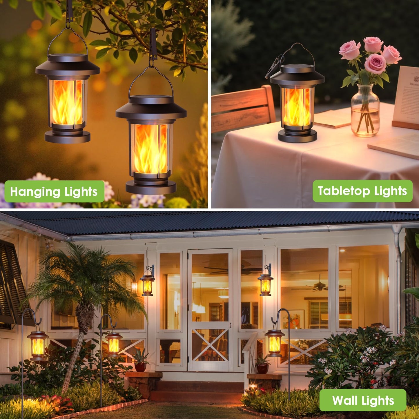 Greluna Solar Lantern Outdoor Waterproof, Flickering Flameless Solar Lights Hanging Lantern, Auto On/Off Decorative Solar Garden Lights for Patio Yard Porch Pathway Camping Decor