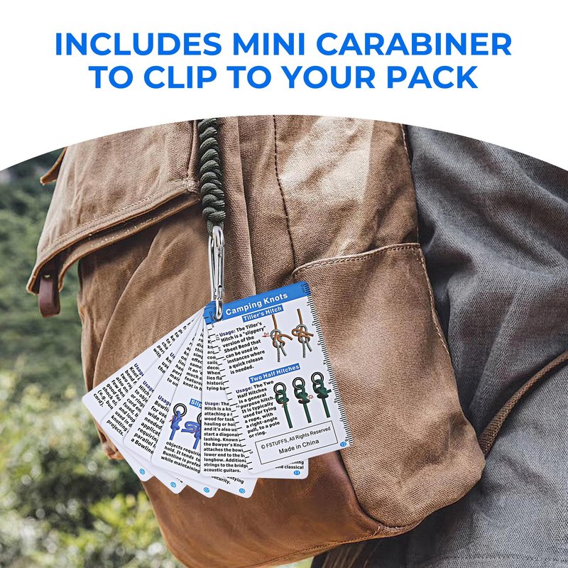 24 Rope Knots Camp Cards - Camping Supplies Waterproof Knot Tying kit,Camp Gear Knots Book Cards Pocket Camping Gift for Hikers and cub Scout to Knot Tying
