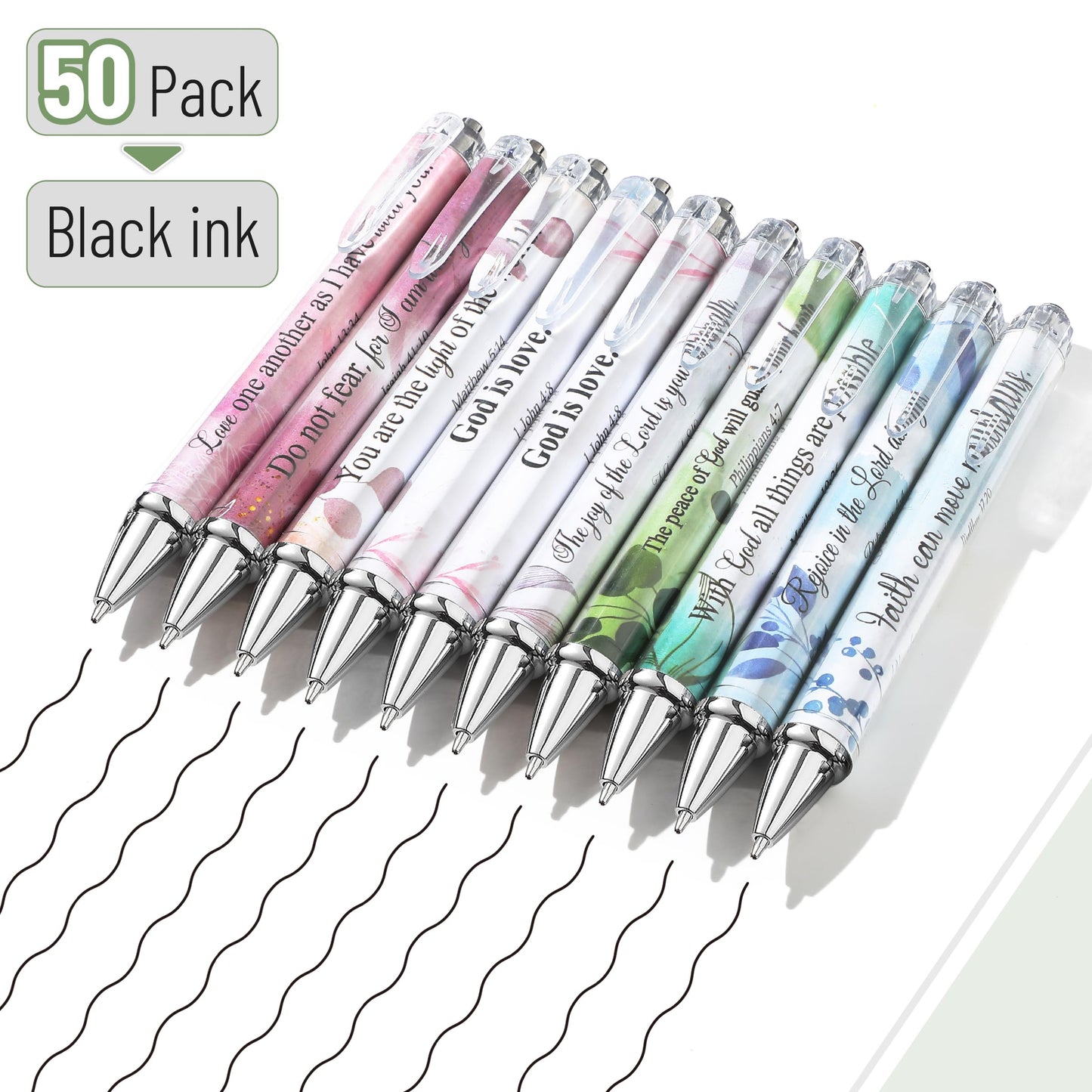 Mr. Pen- Christian Pen Set, 50 Pack, Floral, Black Ink, Bible Verse Pens Bulk, for Women Men