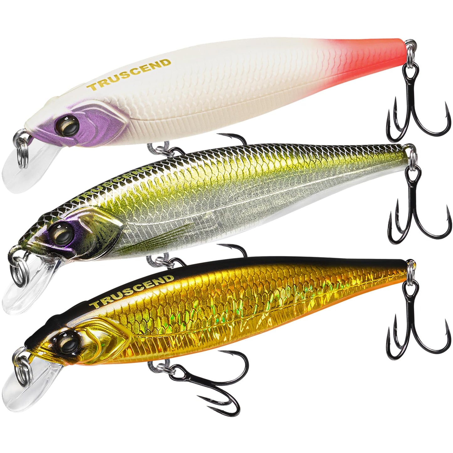 TRUSCEND Suspending Jerkbait Fishing Lures, Precision-Engineered Minnow with Sound, Flash & Irresistible Action, Cast Farther, Glow Brighter and Rattle Louder Jerkbaits for Bass Walleye Pike Catfish