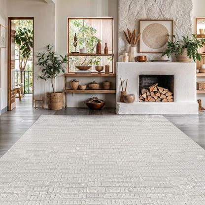 Luul Home Modern Micro Loop Indoor Area Rugs for Living Room Bedroom Kitchen Geometric Pebble White 8x10 Luxury Durable Low and High Pile Non-Shedding Stain Resistant Soft Area Carpet 8 x 10
