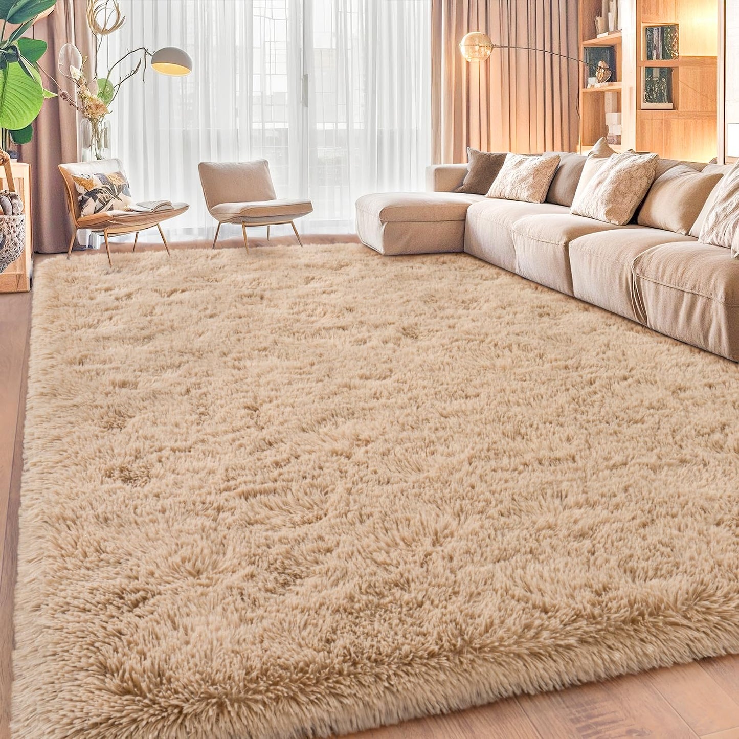 Area Rugs for Living Room, Soft Shaggy Carpets for Living Room, Fuzzy Rugs for Kids' Room, Perfect Decor for Modern Home Camel 4x6 Feet
