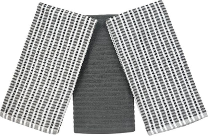 Thanksgiving Kitchen Towels- Set of 3 100% Cotton Solid Dark Gray and