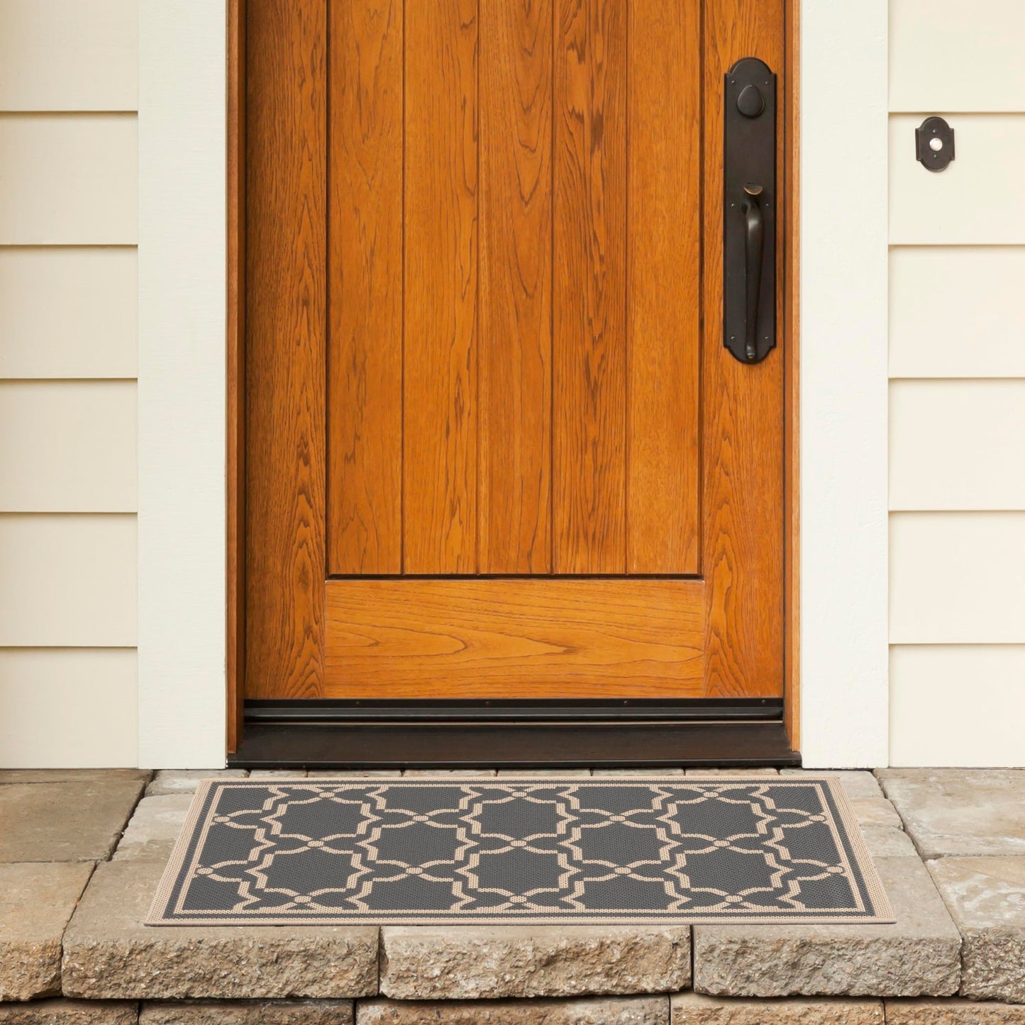 SAFAVIEH Courtyard Collection 2' x 3'7" Anthracite/Beige CY6916 Indoor/ Outdoor Waterproof Easy Cleaning Patio Backyard Mudroom Accent Rug