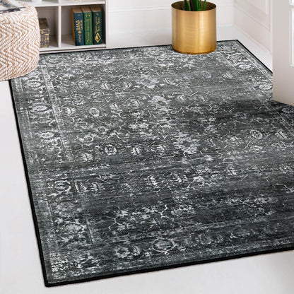 Lahome Margot 5x7 Washable Black Area Rugs for Living Room, Non Slip Bedroom Rug, Stain Resistant Floor Dining Room Carpet for Office Entrance Decor
