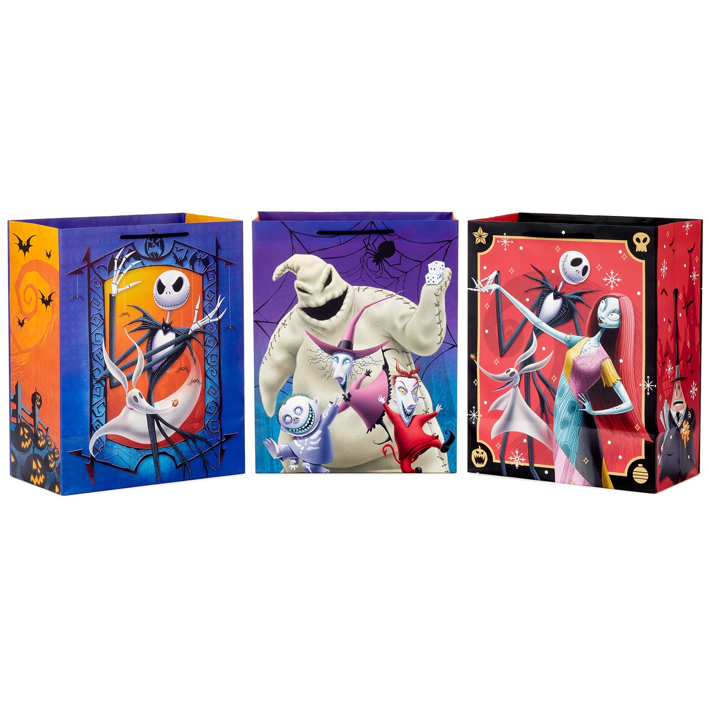 Hallmark Disney The Nightmare Before Christmas 13" Large Gift Bag Bundle (3 Bags: Jack Skellington, Zero, Sally, Lock, Shock and Barrel) for Halloween, Christmas, Birthdays