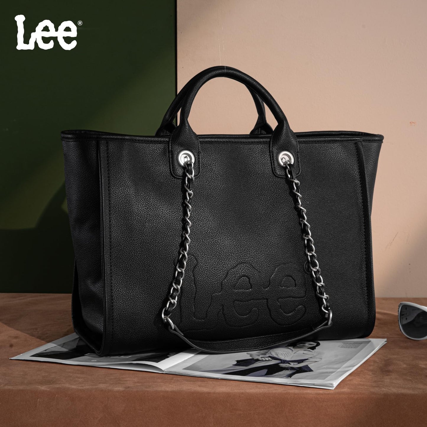 Lee Large Shoulder Tote Bag for Women Vegan Leather Top-Handle Handbag LEE46-345BK
