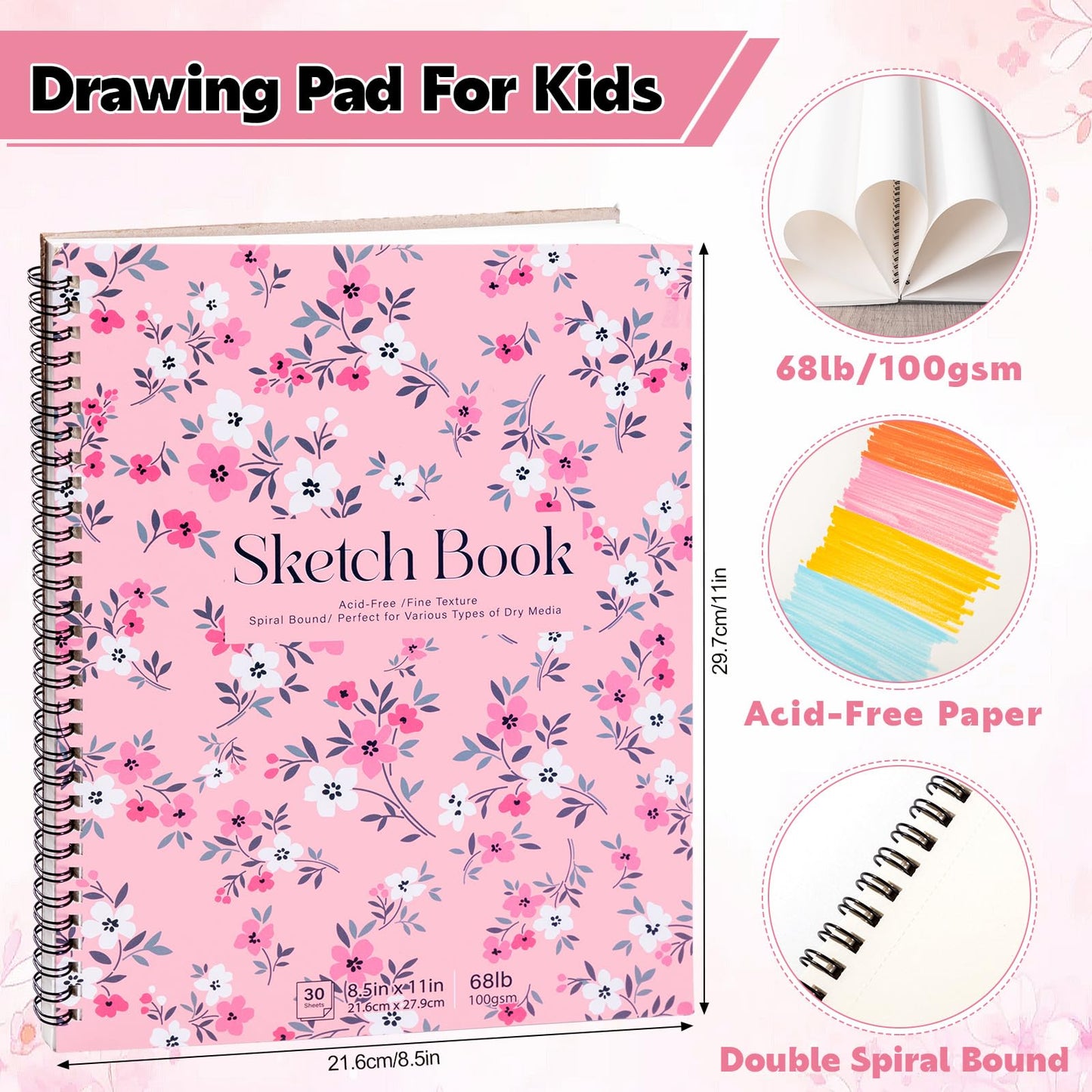 4 Pack Sketch Book, 8.5 x 11Inch Sketchbook, 68lb/100gsm Spiral Bound Sketch Pad, Acid Free Art Supplies Drawing Painting Sketching Paper for Woman Artists (30 Sheets Each)