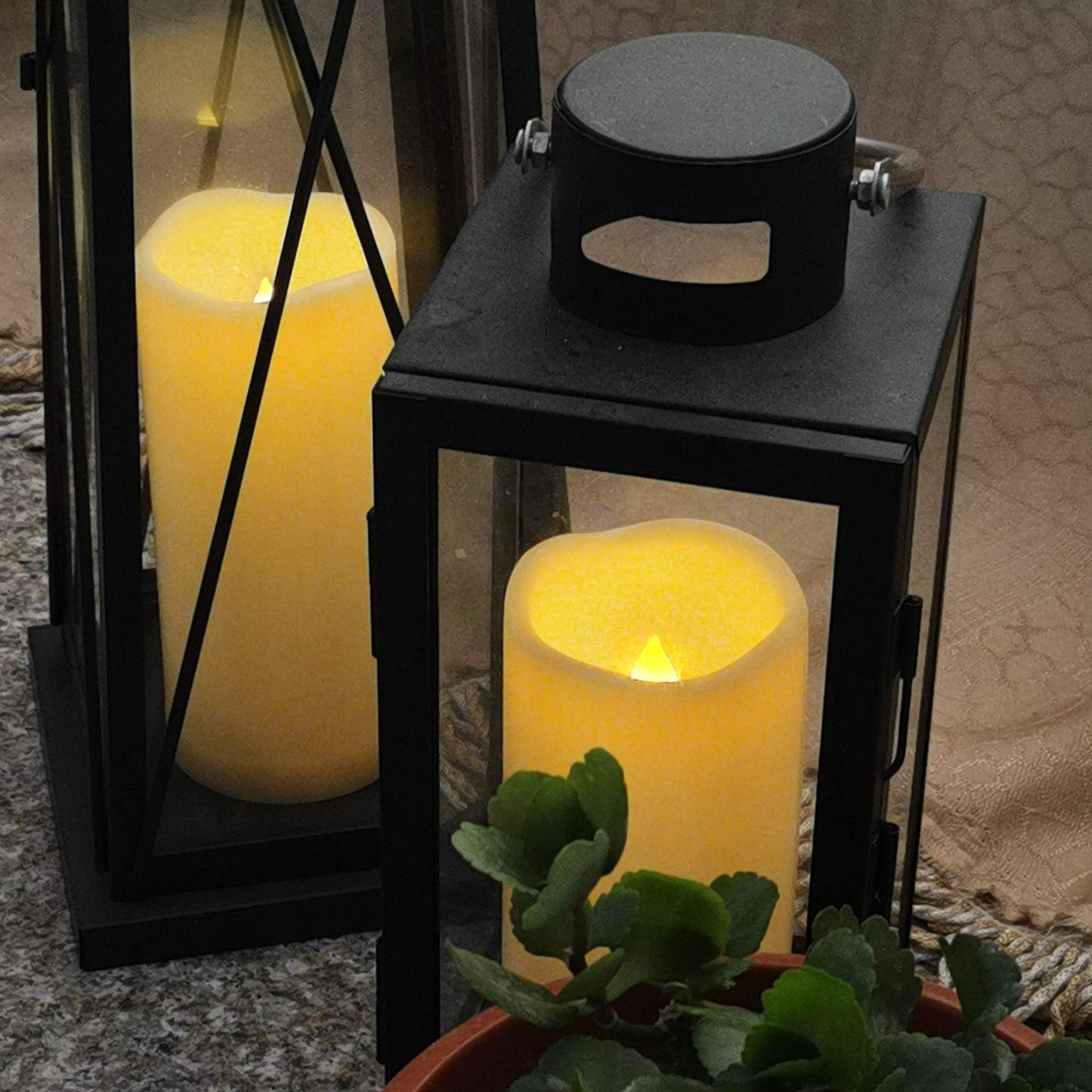 iZAN 2 Pack Waterproof Outdoor Flameless Candles with Timer 3” x 7” Battery Operated Electric LED Pillar Candle Set for Gift Home Décor Party Wedding Supplies Garden Halloween Christmas Decoration