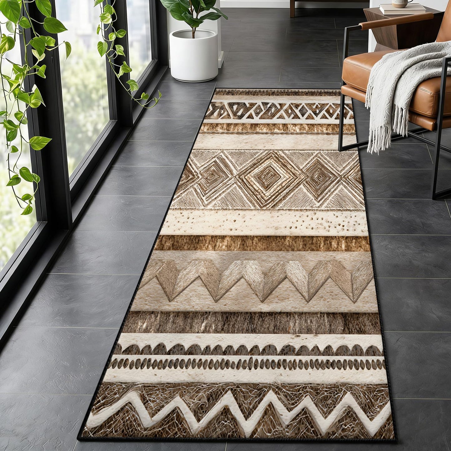 Southwestern Aztec Runner Rug 2x8ft Bohemian Tribal Runner Rug, Rustic Neutral Country Rugs, Retro Western Southwest Rugs for Hallways, Washable Non-Slip Carpet for Bedroom Living Room