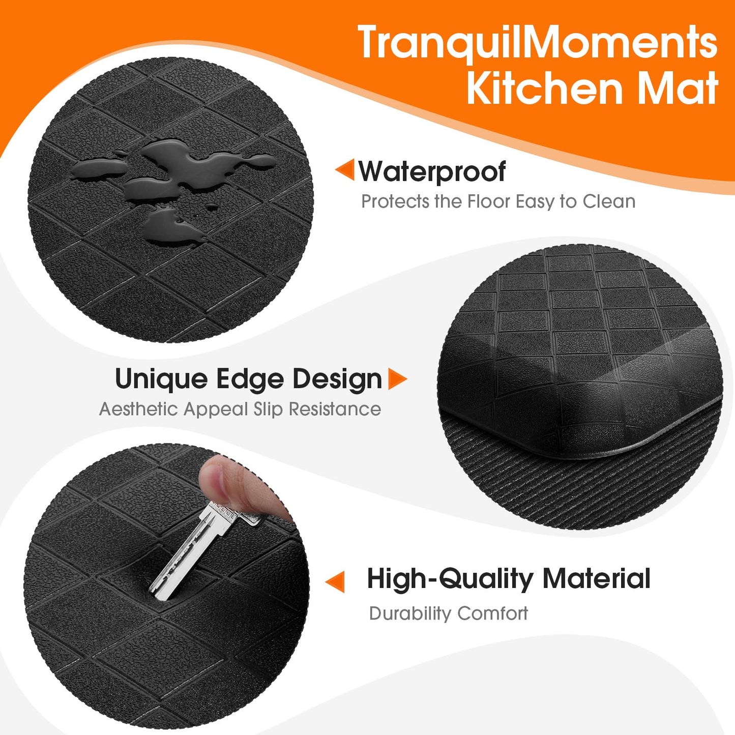 TranquilMoments 4/5 Inch Extra Thick Kitchen Mats for Floor,Non Slip Anti Fatigue Kitchen Rugs,Waterproof Stain Resistant Sink Mat,Cushioned Standing and Comfort Mats for Office (17"x24" Black)