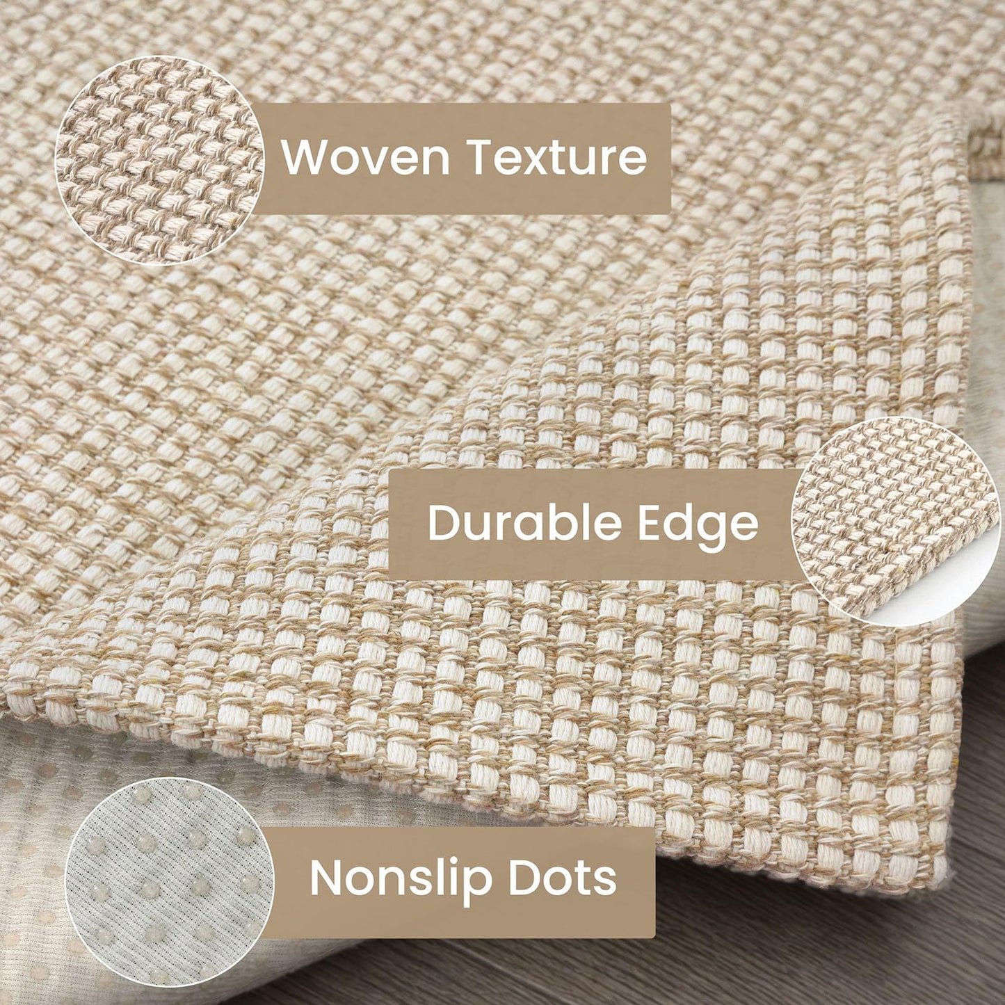 IOHOUZE Washable Runner Rug 2x6 Non Slip Runners for Hallways Entryway Runner Indoor, Kitchen Rugs Woven Cotton Floor Carpet for Kitchen Hall Entrance Bedroom, Cream/Beige