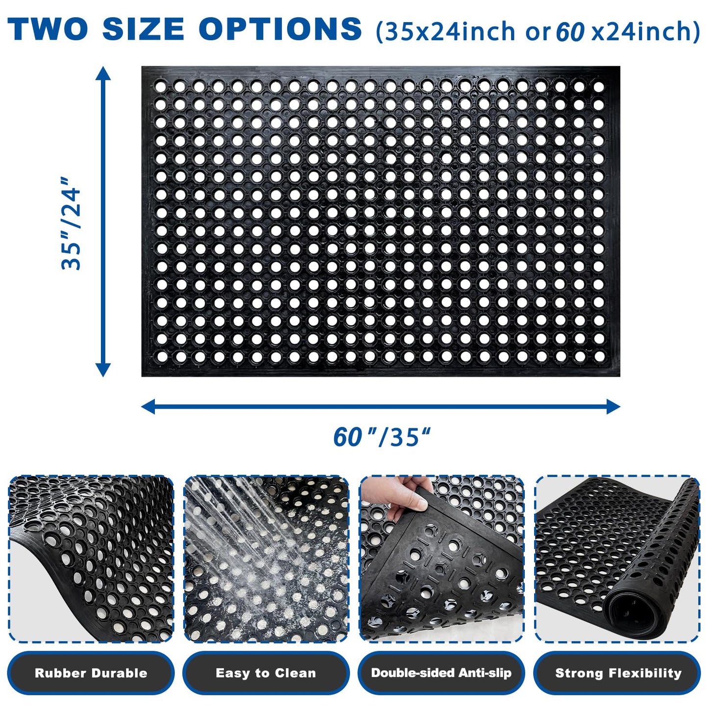 Halidec 60"x35" Outdoor Rubber Floor Mats Non-Slip Restaurant Mat Commercial Kitchen Heavy Duty Mat Drainage Mats for Outside Industral Pool Entrance Bar Wet Area