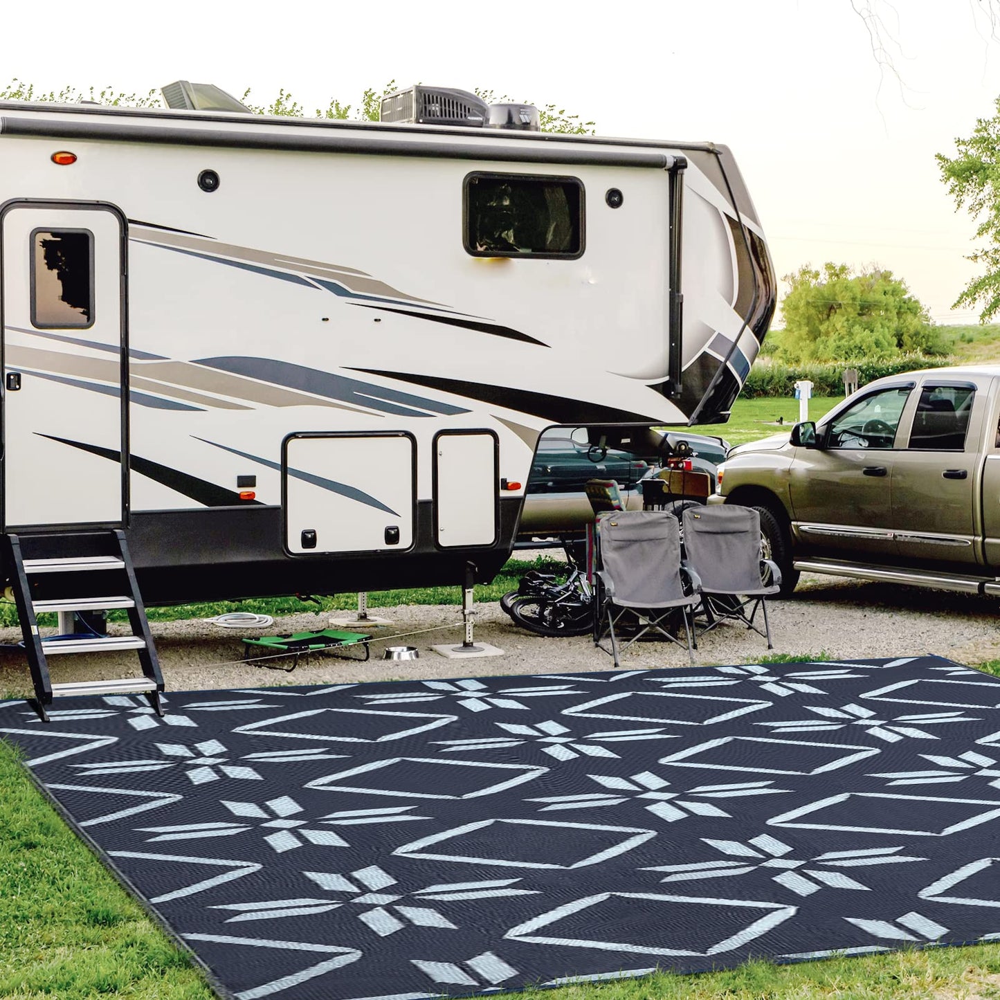 Kohree Outdoor Rug Waterproof 9x12, Reversible RV Outdoor Plastic Straw Rug Patio Mat, Non-Slip Easy Cleaning RV Carpet for Patio Camping Deck Picnic, Backyard, Includes Carry Bag (Blue)