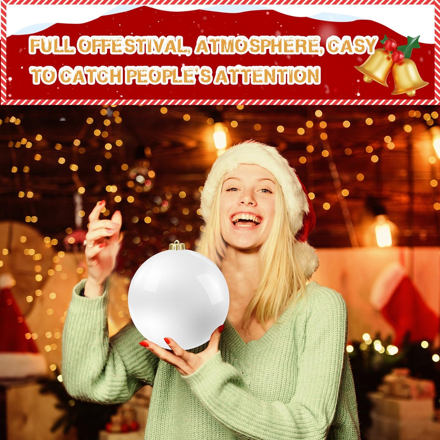 Hiboom 4 Pcs Christmas Ball Ornaments Plastic 6 Inch Christmas Tree Decoration Balls Large Xmas Decorative Hanging Ornament for Home Outdoor Outside Holiday Lawn Yard Party Supplies(White)