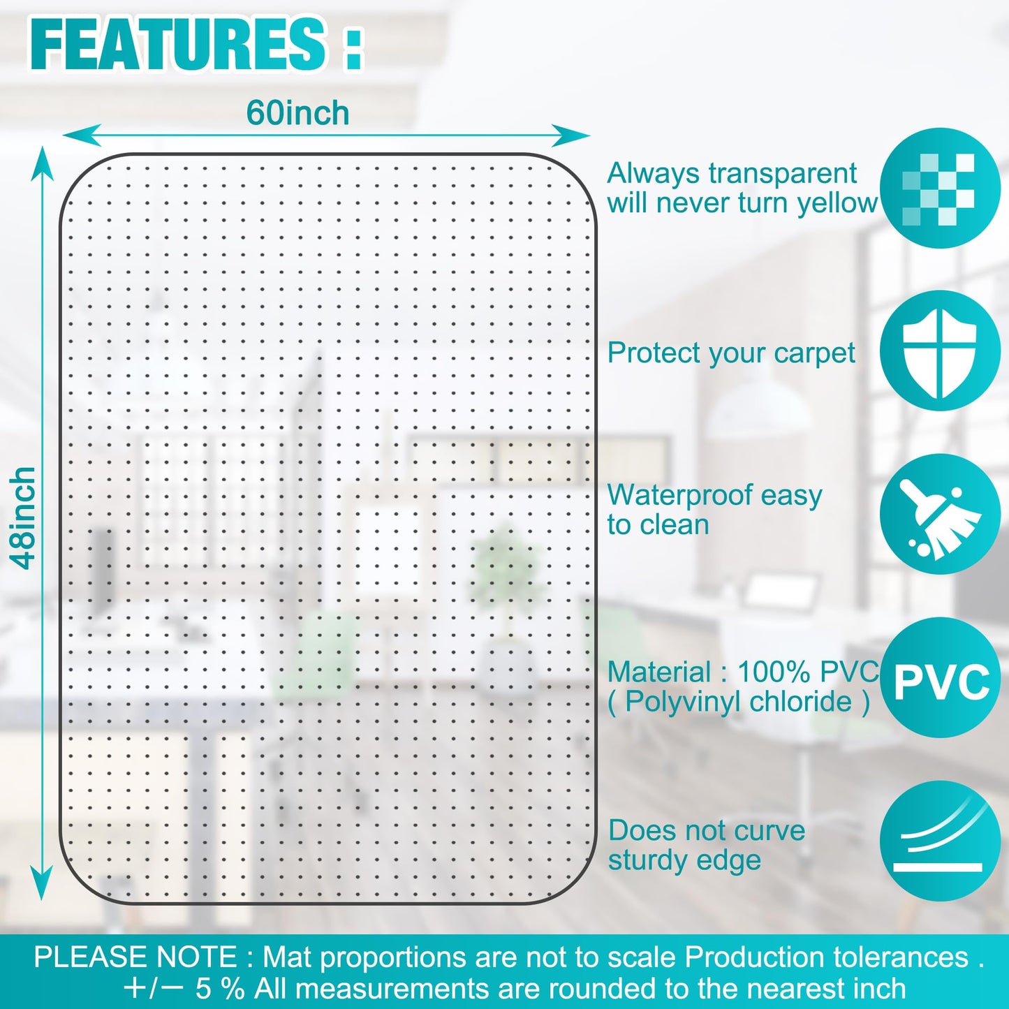 BesWin Office Chair Mat for Carpet, 48'' x 60'' Clear Floor Mat for Low and No Pile Carpeted Floors, Thick and Sturdy Carpet Protector for Work, Home, Gaming, Easy Glide and Flat Without Curling