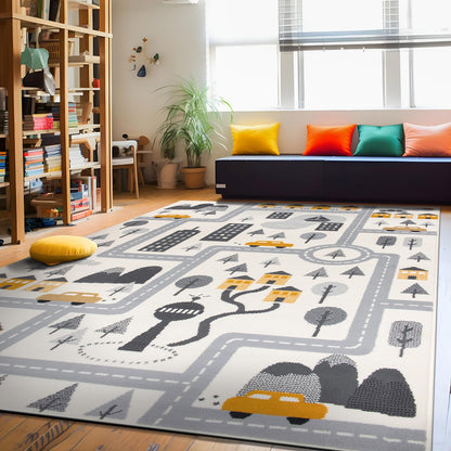 Rugshop Kids Play Road Rug for Playroom,Kidsoom,Nursery Room Interactive Cityscape for Cars and Toys Indoor Soft Area Rug 5' x 7' Cream
