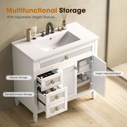 Alphabath 36 Inch Bathroom Vanity with Sink, Solid Wood Bathroom Cabinet with Nano Clean Integrated Sink, Soft Closing 2 Doors & 2 Drawers, Easy Assembly, Charcoal Blue
