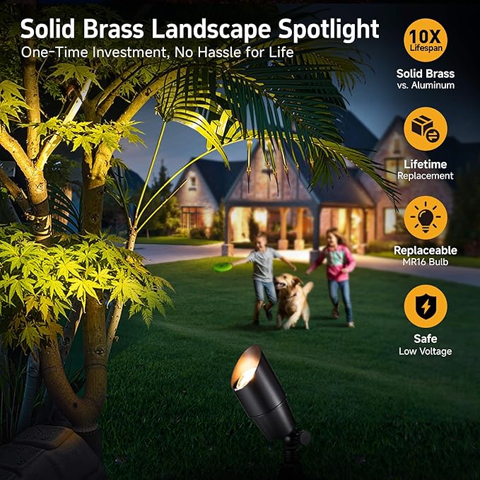 Gardenreet LED Low Voltage Spotlight - 12V AC/DC Black Outdoor Light Fixture, Brass Landscape Lights Hardwired, Weather Proof for Wall Wash Flag Without Bulbs (10 Pack)