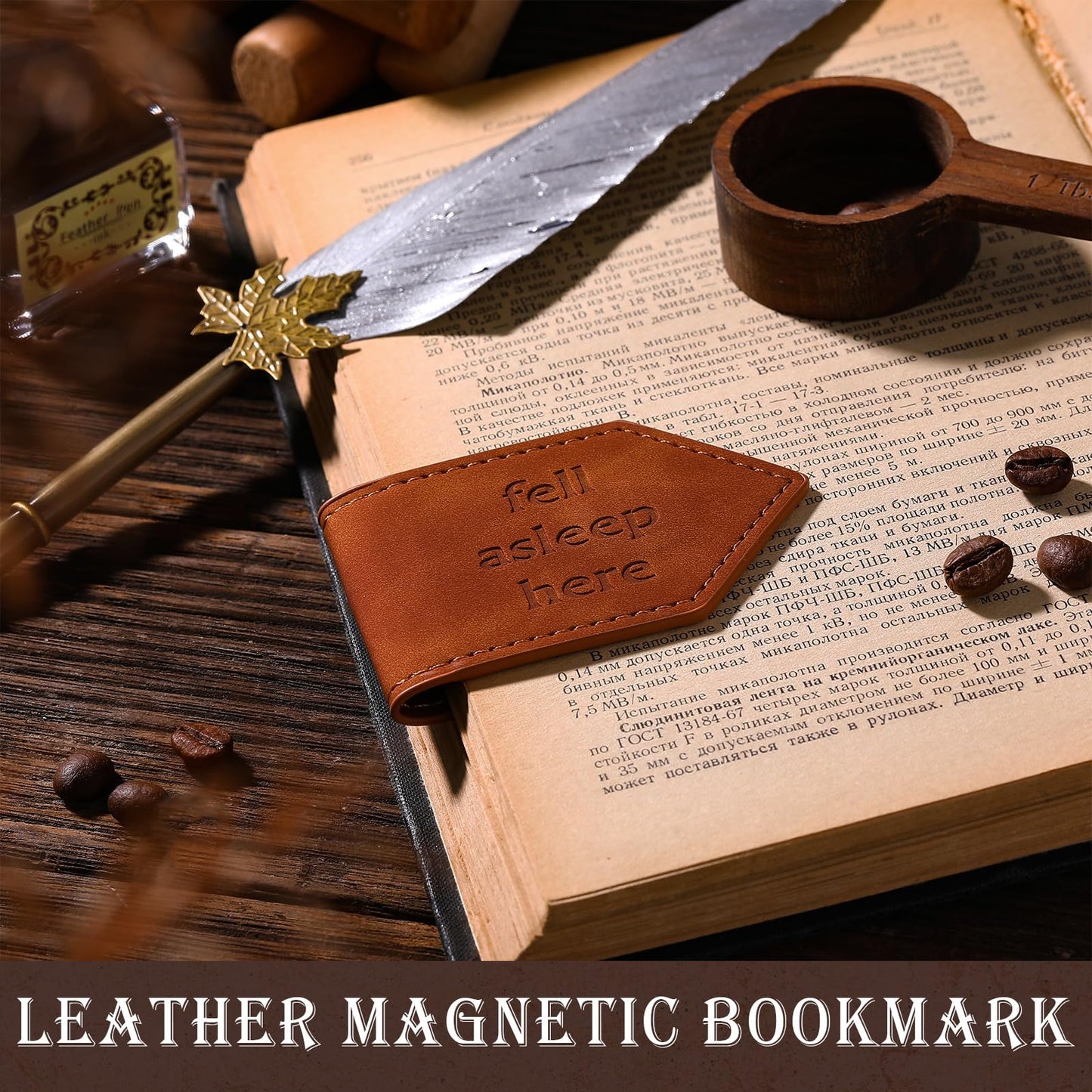 Skyygemm 4 Pcs Fell Asleep Here Magnetic Faux Leather Bookmark Leather Magnetic Bookmark Gift for Book Lovers, Reading Lovers, Teacher Gift for School Office Home Supplies