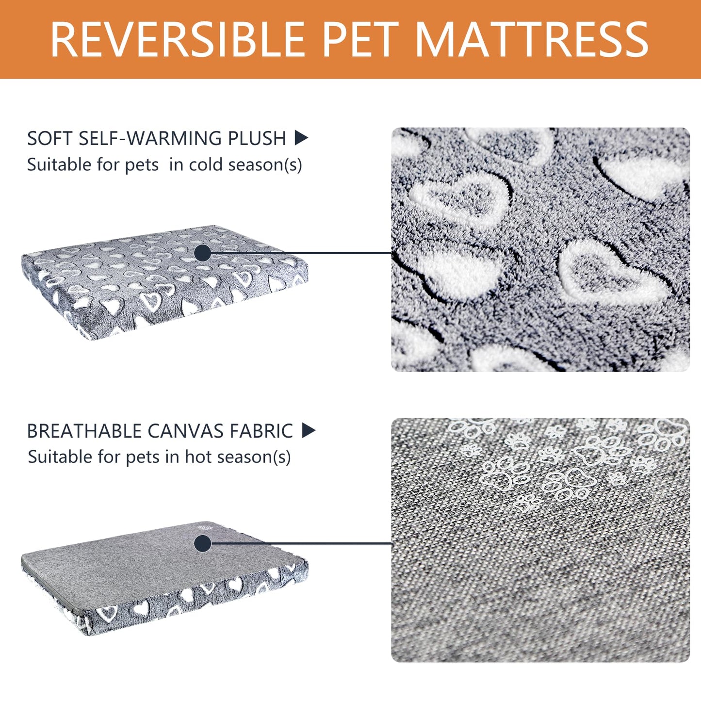 VANKEAN Dog Crate Mat - Reversible Cool & Warm Stylish Bed, Waterproof & Machine Washable, Supports Small to XXL Dogs, Grey