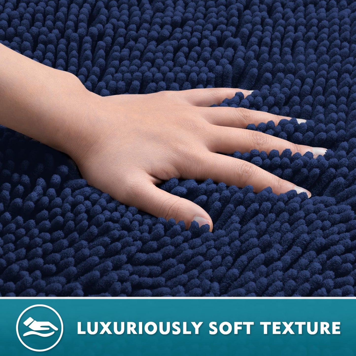 Bathroom Rugs Sets 3 Piece, Extra Soft Absorbent Chenille Bath Rugs, Non Slip Rubber Backing Machine Washable Quick Dry Bath Mats for Bathroom Floor, Tub, Shower, Home Decor Accessories, Navy Blue