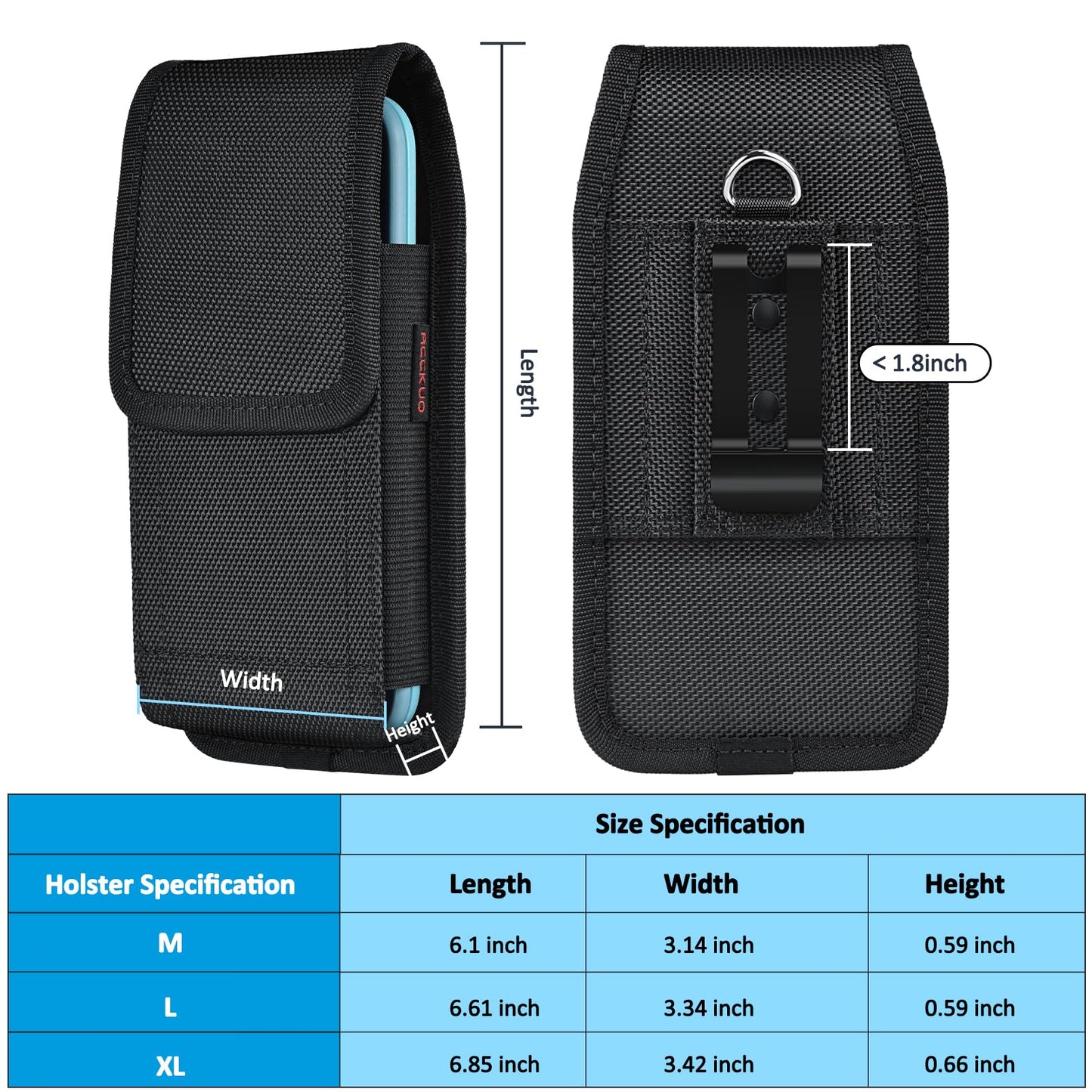 ACCKUO Phone Holster for Belt with Metal Clip and Magnetic Closure Compatible with iPhone 17 Pro Max, Galaxy S26/S25/S24/S23/S22/S21/S20 Ultra A17 A16 A26 A36 for Everyday Protection, XL-Black