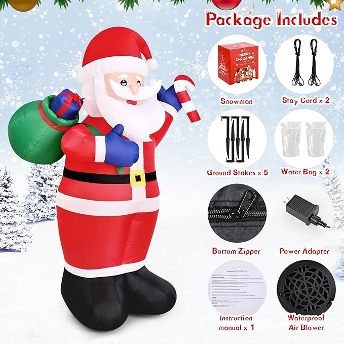 FRAMICS 8 FT Christmas Inflatable Santa Claus with Gift - Outdoor Decoration with LED Lights for Holiday Garden Lawn Party