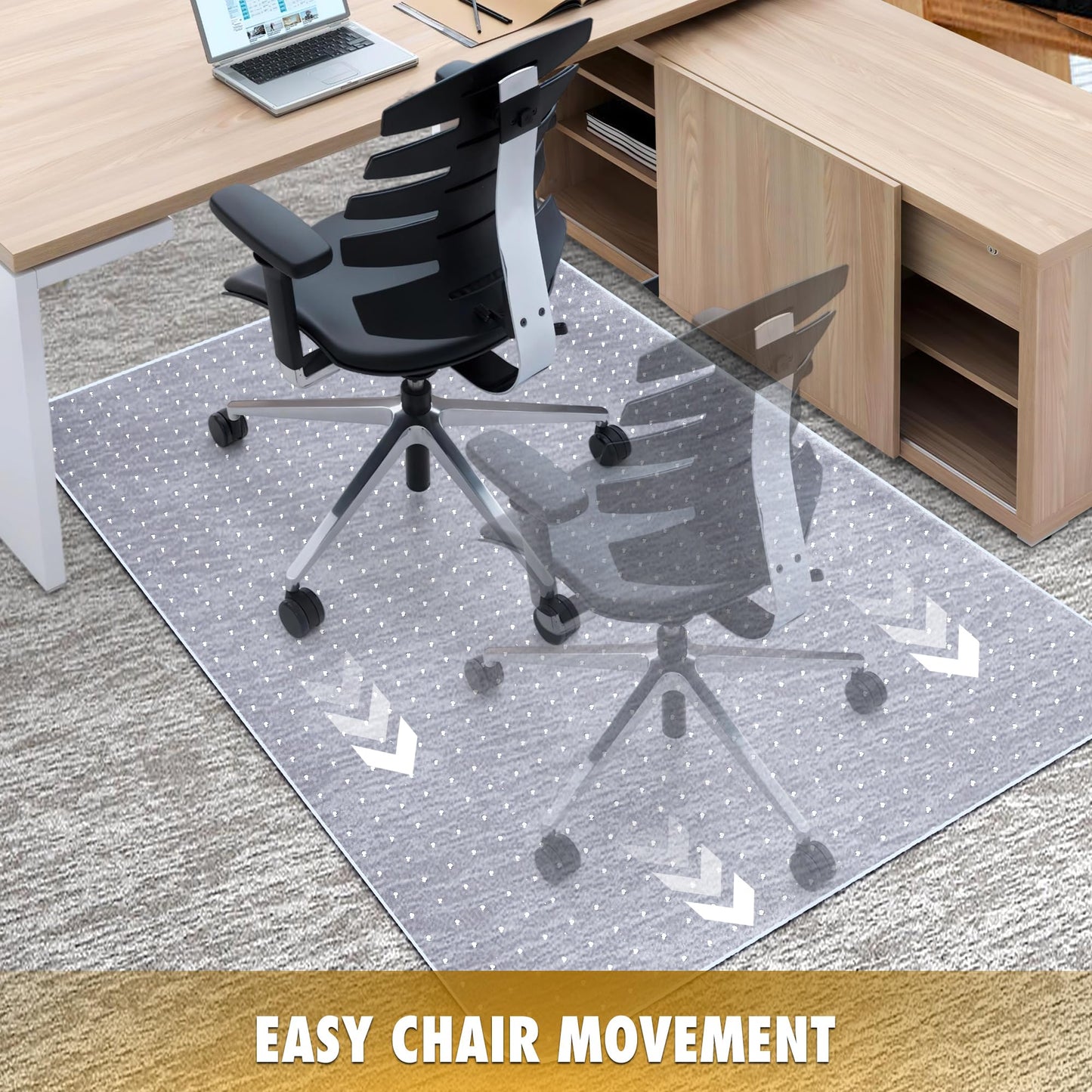 BesWin Office Chair Mat for Carpet, 32" x 48" Heavy Duty Hard Computer Desk Chair Mat for Carpeted Floors, Anti-Slip Carpet Floor Protector Mat for Office Chair, Smooth Glide, Ship Flat