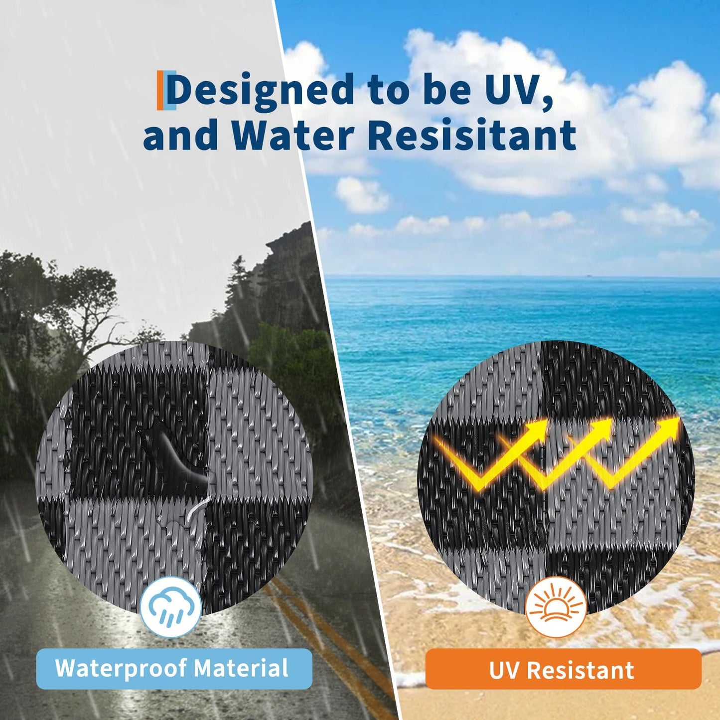 Garvee Outdoor Waterproof Rug 9x18 Large Modern Neutral Outdoor Patio Rugs, Reversible Fade-Proof & Weather Resistant Large Area Rug Mats for Rv Deck Porch Picnic Beach Balcony,Gray & Black