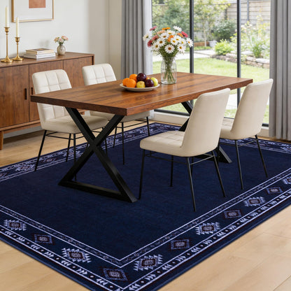QDUIDU Large Area Rug for Bedroom Living Room, 4x6 Feet Ultra Soft Navy Blue Rugs Washable Modern Geometric Bordered Non Slip Low Pile Carpets Home Decor