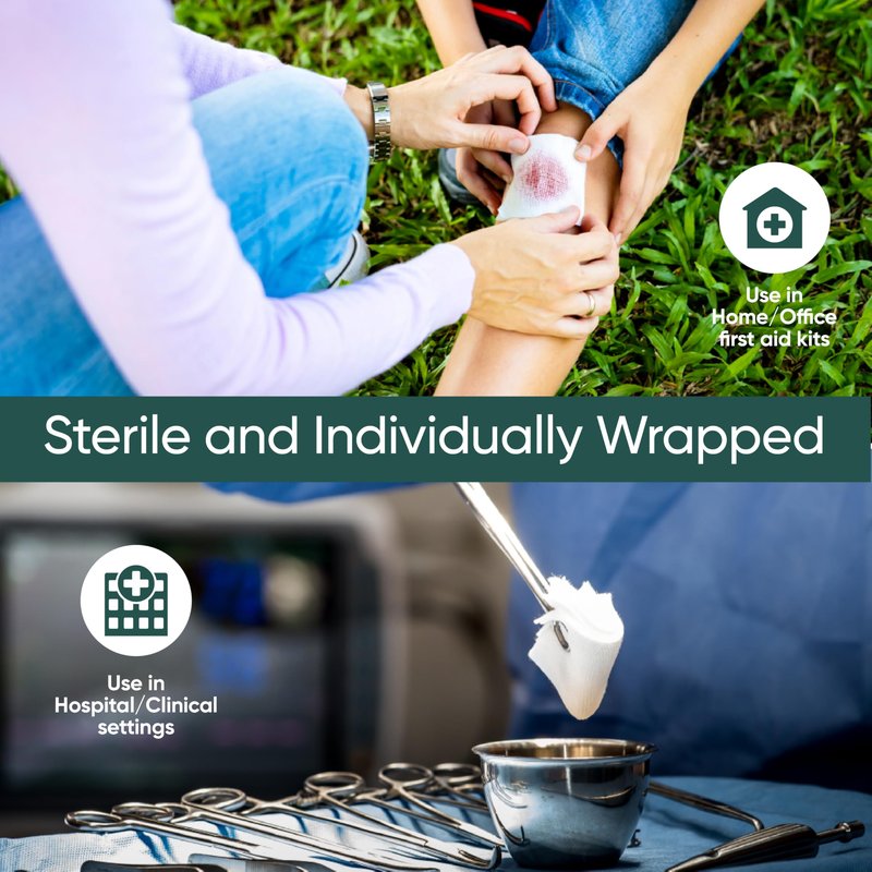 100pc Sterile 4x4 Non-Stick Gauze Pads with Adhesive Medical Tape & 15 Alcohol Wipes – Hypoallergenic Highly Absorbent Non-Adherent Dressing Sponges for Effective Wound Care and First Aid Supplies