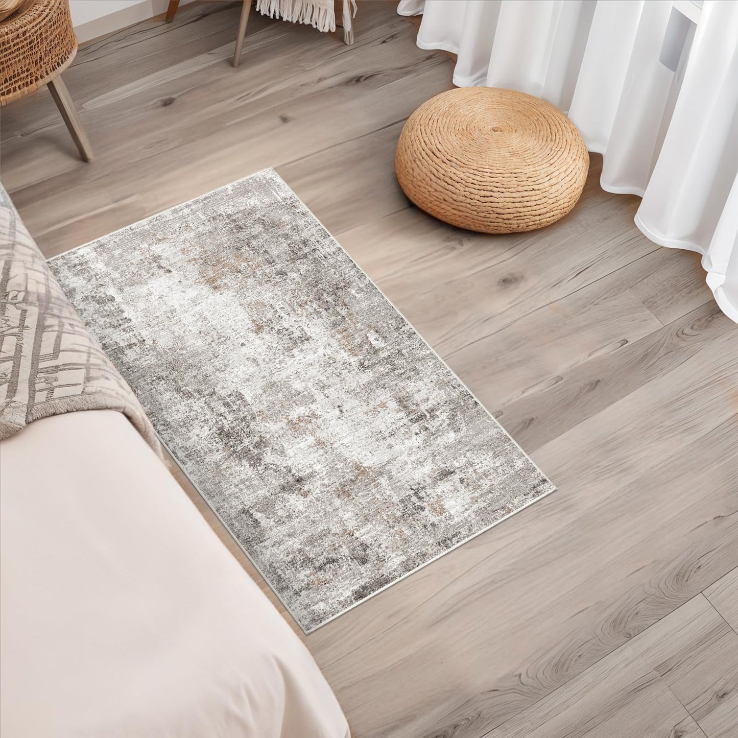 2x3 Washable Non-Slip Area Rug - Soft Low Pile Throw Rug for Kitchen Entryway Bedroom - Modern Indoor Door Mat with Rubber Backing (Beige Grey)