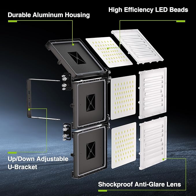 STASUN 2 Pack 600W LED Flood Light, Mini Series Stadium Light, 60000LM 6000K Daylight White IP66 Waterproof 3 Adjustable Panels Outdoor Sports Lighting for Basketball Court, Parking Lot,Baseball Field