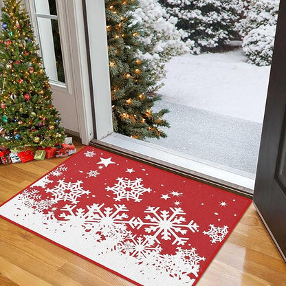 CAROMIO Christmas Doormat 20 x 32 Inch Holiday Xmas Decorative Door Mat Winter Christmas Snowflakes Welcome Mat Outdoor Indoor Non Slip Entrance Floor Door Mat Front Porch for Home Decoration