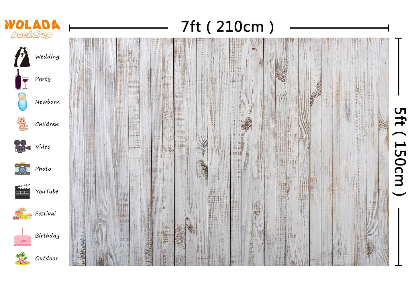 WOLADA 7x5FT Vintage Wood Backdrop Retro Rustic White Gray Wooden Floor Backdrops for Photography Kids Adult Photo Booth Video Shoot Vinyl Studio Prop 11890