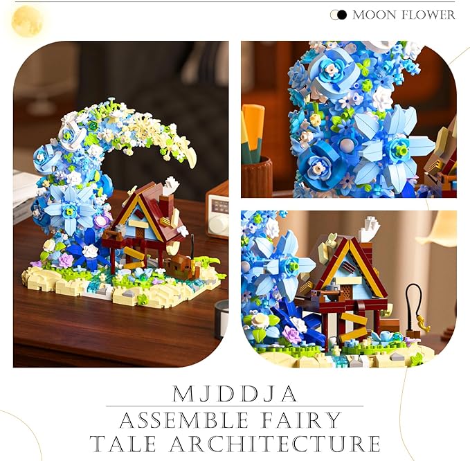 Moon Flower Building Set 1343 PCS Mini Bricks Building Sets Moon Flower Bouquet Fairy Cabin Mini Blocks Building Botanical Collection Set for Home Decor