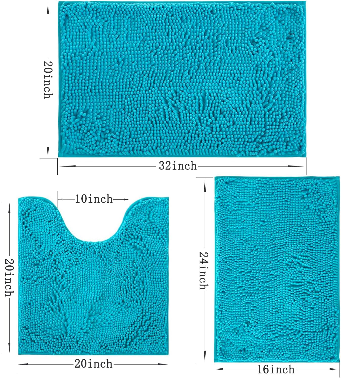 Bathroom Rugs Sets 3 Piece Non Slip,Bath Rugs with PVC Backing Bath Carpet,Bathroom Rug Washable,Absorbent,Plush Carpet Mats,Bath Mats for Bedroom, Kitchen,Tub,Home Decor (Turquoise)