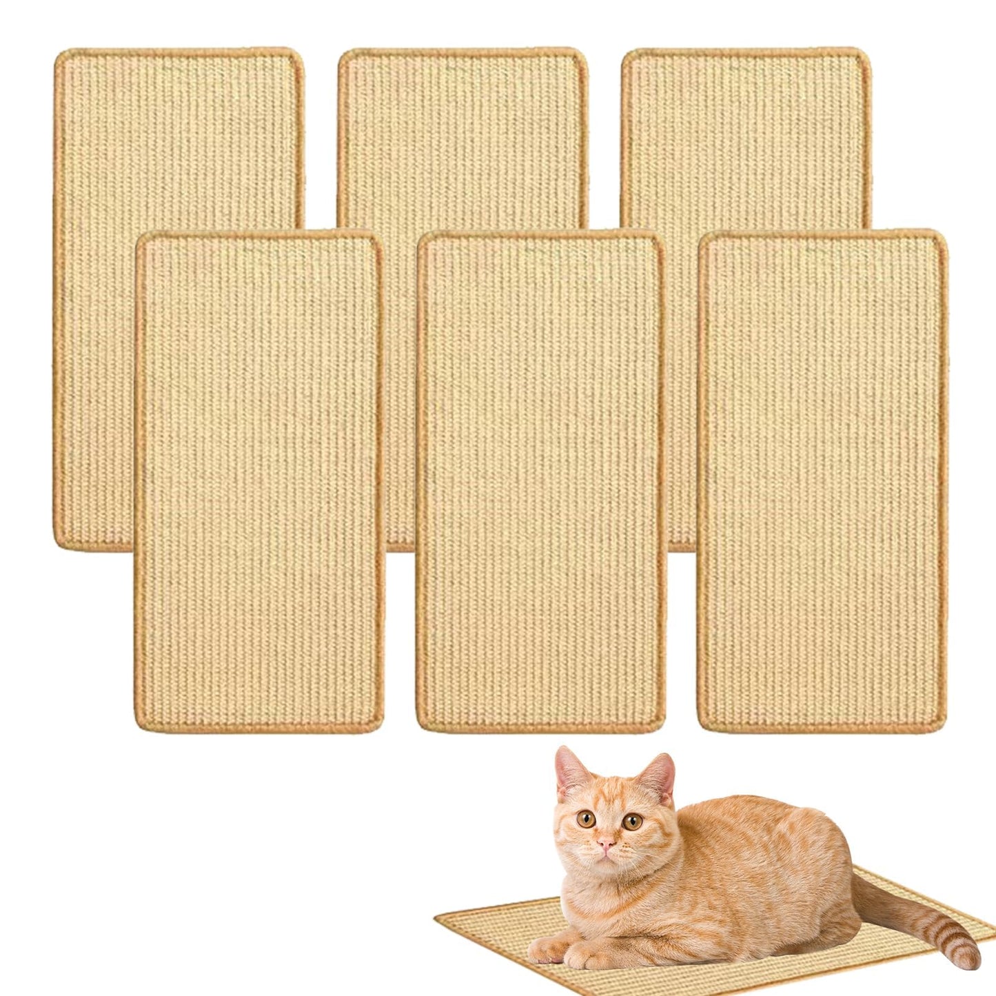 6 Pcs Cat Scratcher Mat, Sisal Fabric Cat Scratching Pad Scratch Mat for Cat with Adhesive Loop Tape Cat Scratch Pad Rug for Protect Wall Couch Carpet Window Perch (15.7x7.8 Inch)