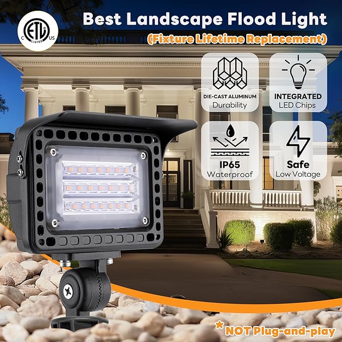 Gardenreet Outdoor LED Wall Wash Lights - 7W Low Voltage Landscape Flood Lights, 12V Waterproof Hardwired Angle Adjustable, Warm White Aluminum Brown Lighting for Yard House Tree 8 Pack