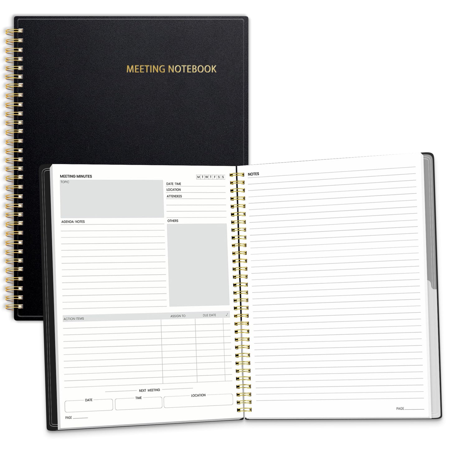SUNEE Half Meeting Half Note - 8.5"x11" Professional Notebooks for Work - 160 Pages, A4 Size Project Planner, Spiral Meeting Agenda/Minutes Organizer for Women Men, Note Taking, Office & Business