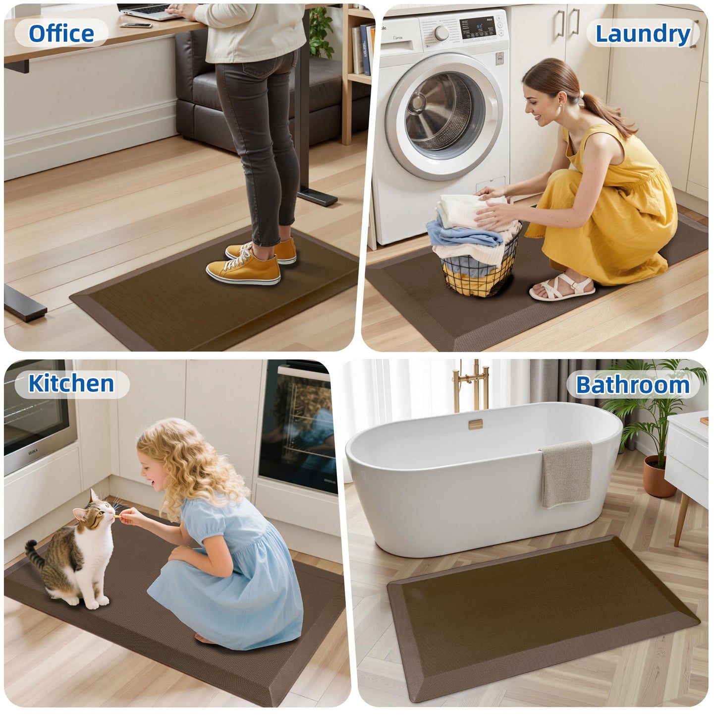 Anti Fatigue Kitchen Mats for Floor, Brown 9/10 Extra Thick Cushioned Standing Desk Mat, Comfort Memory Foam Ergonomic Kitchen Rugs and Mats Non-Slip Waterproof for Office, Kitchen, Sink, 20" x 39"
