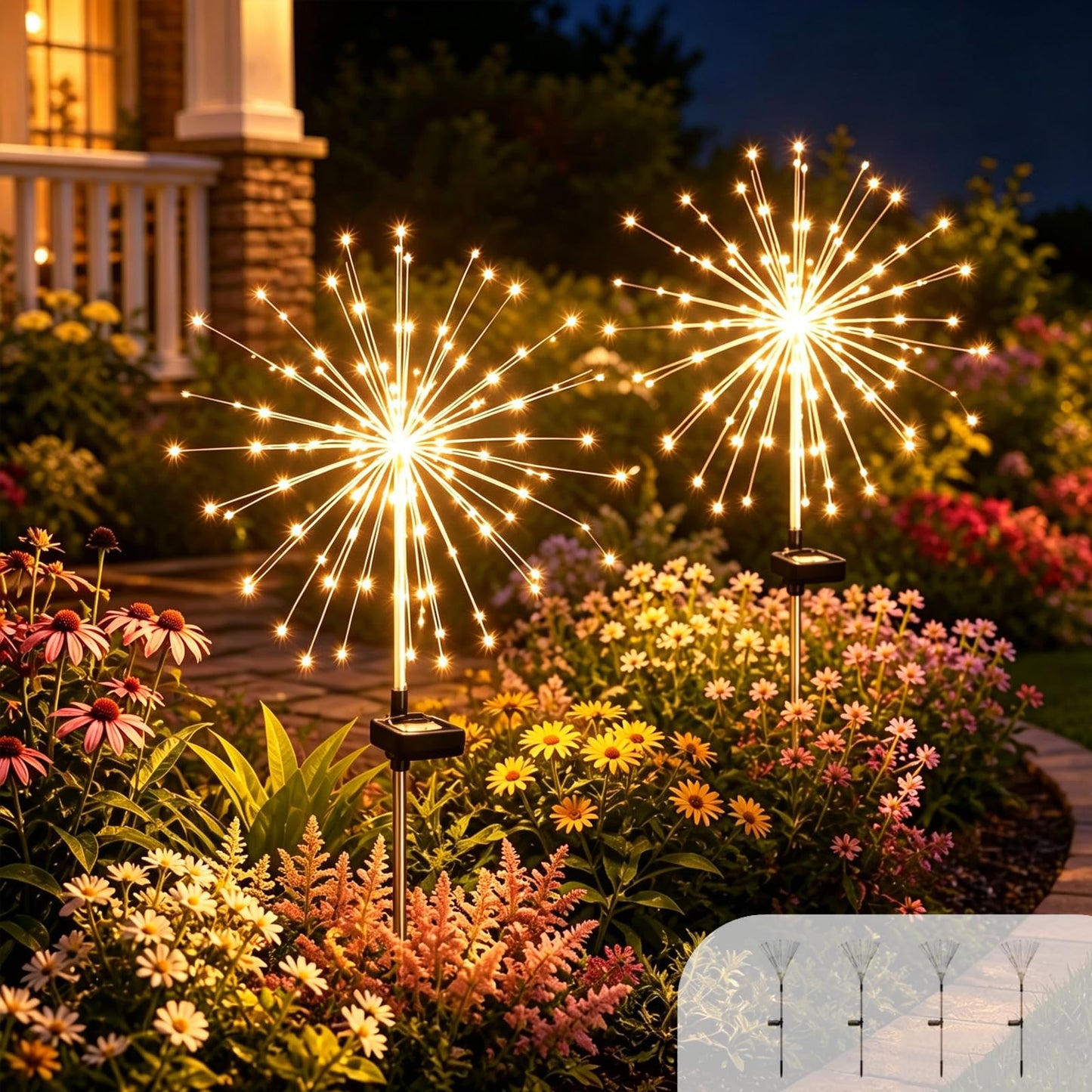 Galavasen Solar Fireworks Lights for Outside, 150 LED Firework Solar Lights Outdoor Waterproof,Garden Fairy Twinkling Tree Stake for Yard Patio Pathway Wedding Christmas Diwali Decor 4 Pack Warm White