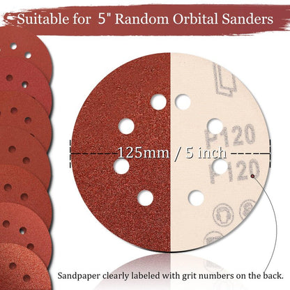 Szarint 5 Inch Sanding Discs Hook and Loop, 70 PCS 8 Hole Sandpaper Include 120, 240, 320, 400, 600, 800, 1000 Grit for Random Orbital Sander