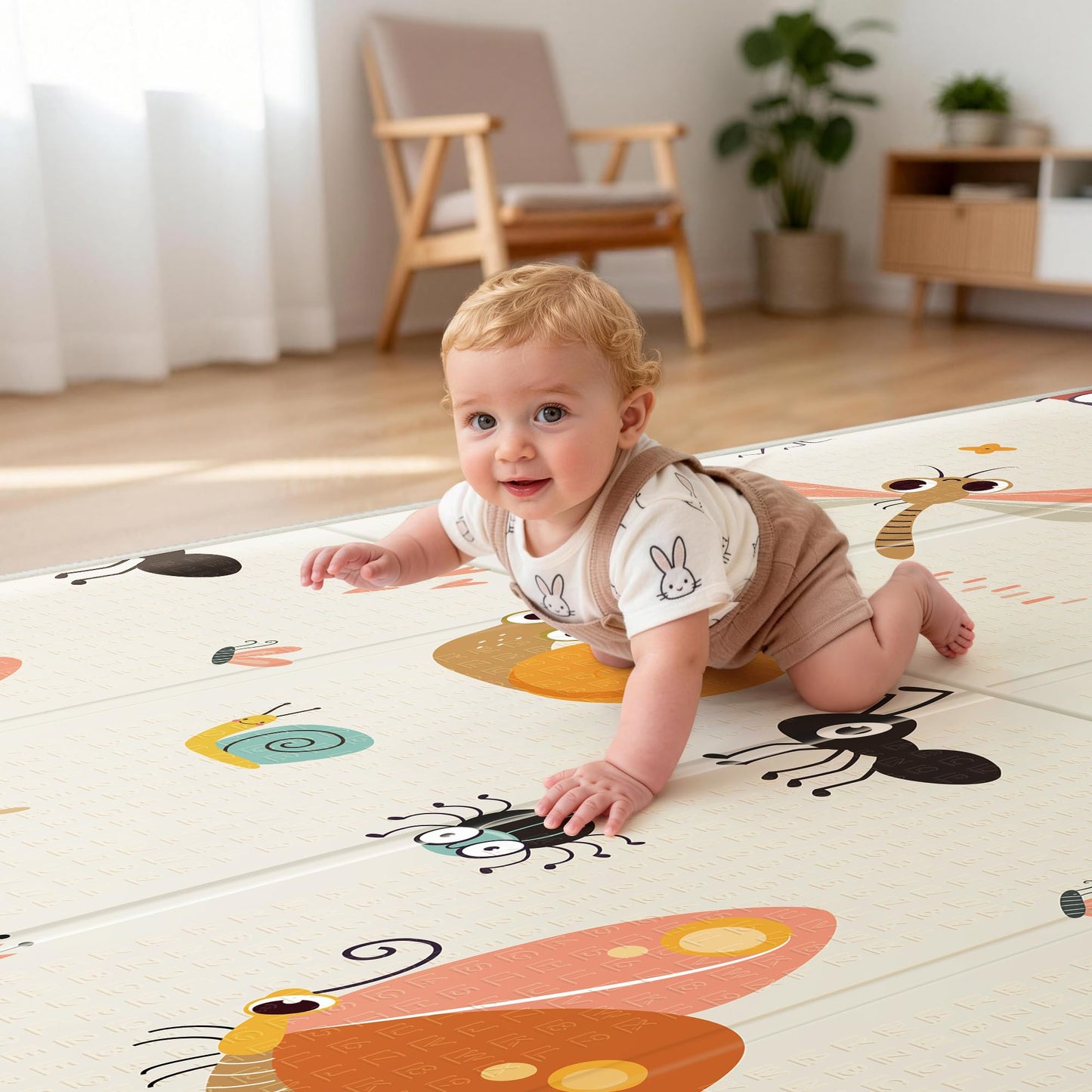 Foldable Baby Play Mat for Floor, 79x71 Extra Large Baby Play Mat for Crawling, Waterproof & Non-Toxic Foam Floor Mats, Portable Soft Foam Playmat for Babies 6-12 Months, Infants &Toddlers (Dragonfly)