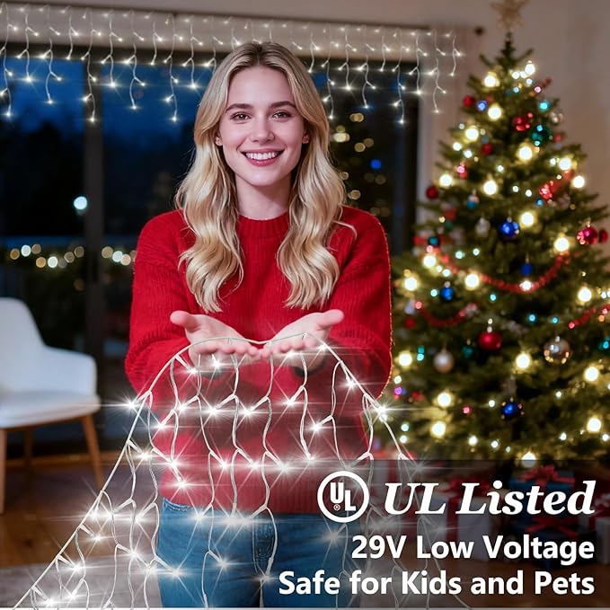 504 LED Fairy lights for Bedroom, 50ft Christmas Window Lights with 112 Drops 12 Modes, Dimmable Curtain Lights, String Lights Indoor Outdoor for Holiday Wedding Party Home Decorations, Cool White