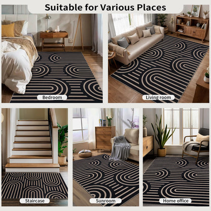 Tangsoo Modern Easy Jute Rug 5x7 Large Washable Area Rugs for Dining Room Table,Non-Slip Thin Black Indoor Outdoor Rug,Farmhouse Neutral Throw Mat for Living Room Backyard Patio Office Home Decor